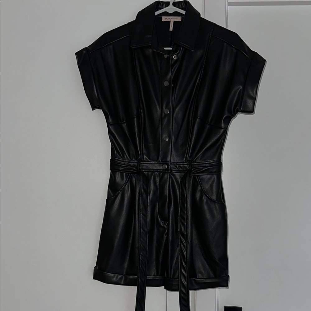 Black Faux Leather Romper